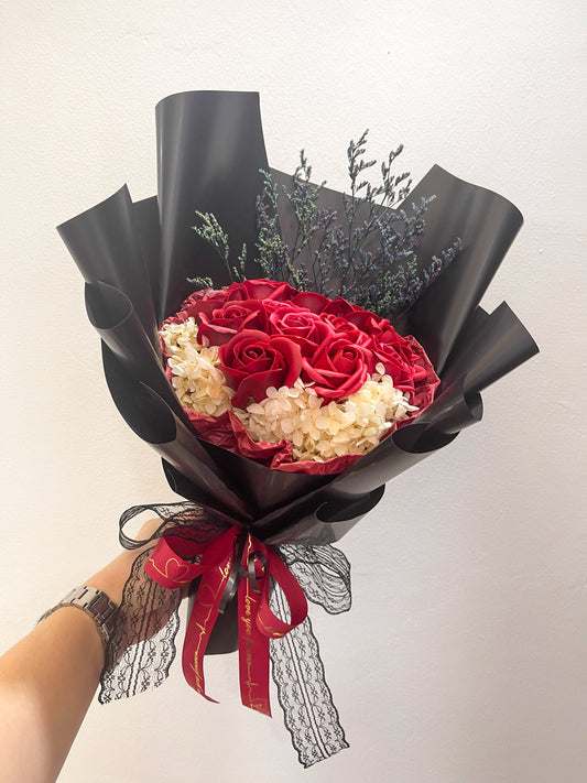 "Red Roses with Hydrangea"